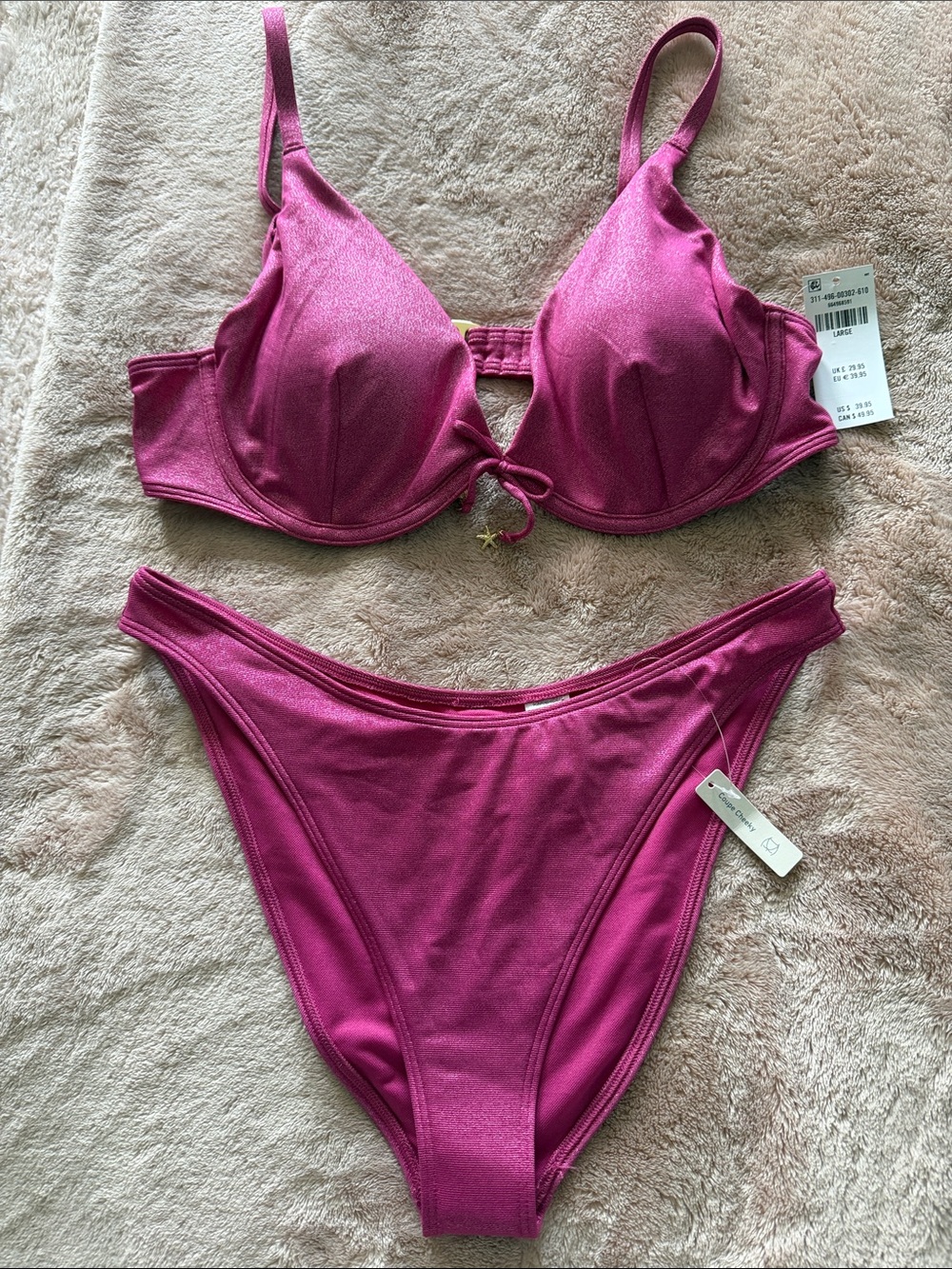 Hollister Magenta Shimmer Bikini Set Large top/Medium bottoms